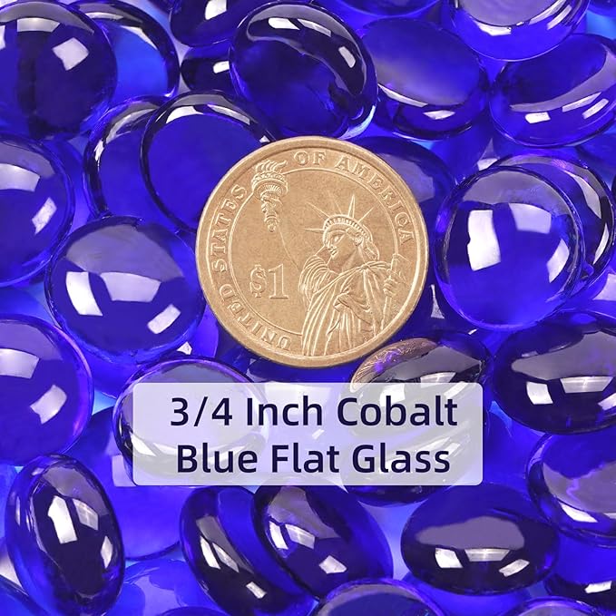 2LB Cobalt Blue Flat Glass Marbles for Vases, Gemstone Beads Vase Filler Decorative Glass Pebbles for Fish Tank, DIY Crafts, Aquarium Decor Rocks