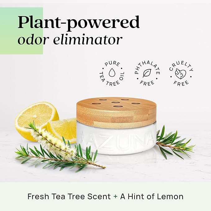 Azuna Air Freshener & Odor Eliminator for Strong Odor | 2 Room Kit Includes (2) 8 oz. Empty Luxe Glass Jars & 12 oz | Refill with Tea Tree Essential Oil Gel | Natural Scent | Last 60-90 Days