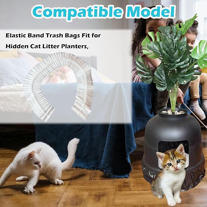 50 Pack Litter Box Liners Compatible with Lifewit Litter Box Cat, Elastic Band Trash Bags for Disposal of Cat Waste, Waterproof and Leak Proof (Clear)