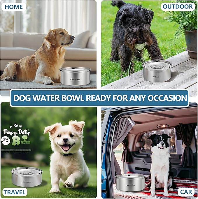 Dog Water Bowl No Spill,3L/101oz Large Spill Proof Water Bowl for Dogs, Stainless Steel Slobber Stopper Slow Drinking Dog Bowl Anti Splash Pet Water Dispenser for Messy Drinkers