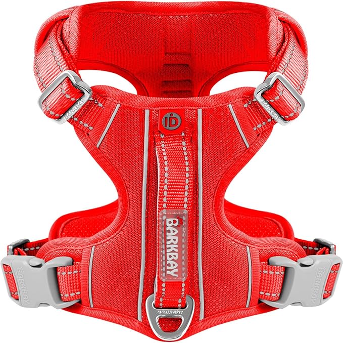 BARKBAY Dog Harness No Pull with ID Tag Pocket - Heavy Duty, Reflective, Easy Control for Large Dogs(Red,XL)