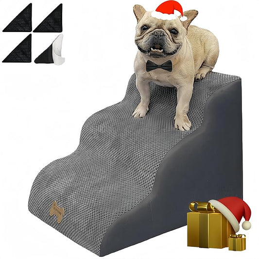 Dog Stairs to high beds, 3-step dog stairs for dogs to get on bed couch high 16"-20 inch, dog pet stairs for small large dogs cats climbing to bed, Non-Slip balanced doggy Grey (23.7*15.8*15.8 IN 33D)