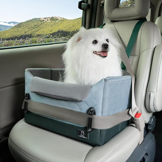 A 4 Pet Dog Car Seats for Small Dogs, Booster Car Seat with Patent Buckles & Clip-On Safety Leash, Pet Seat for Puppy Small Dogs Cats Under 25 Lbs, Green