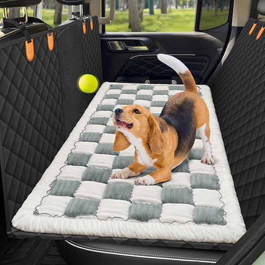Backseat Pet Bed Mat, Non-Slip Plaid Dog Bed for Car Back Seat, Flannel Backseat Dog Bed, Fit for Backseat Extenders and Trucks SUVs (Bluegrey&White, 24.8x54 inch)