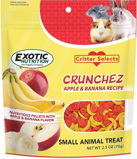 Crunchez Apple and Banana - Crunchy Fruit Flavored Treat Bites - Sugar Gliders, Squirrels, Marmosets, Prairie Dogs, Hamsters, Chinchillas, Exotic Birds, Rabbits, Guinea Pigs, Degus, Small Pets
