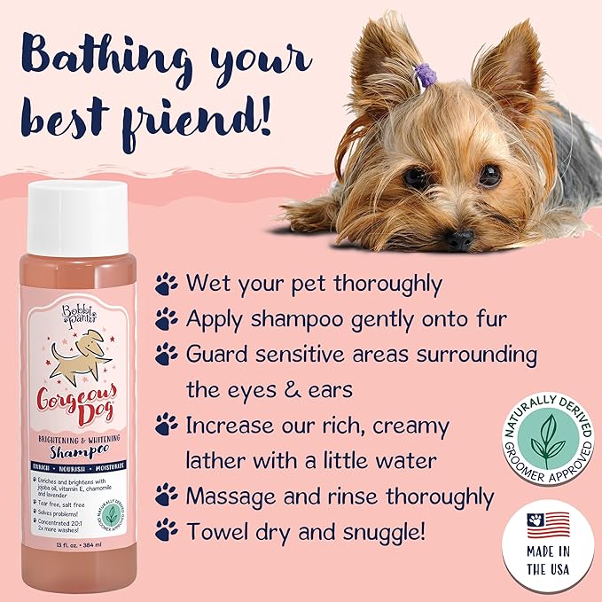 Bobbi Panter Dog Shampoo - Made in USA - All Natural Formula for Whitening All Coats, Enhances Shine & Moiturizes - Concentrated 20:1 for Professional Groomers - Peach Scent, 13 Oz (Case of 12)