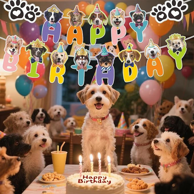 Dog Birthday Party Supplies Set,Birthday Bandana,Boy Girl Dog Birthday Hat with Numbers,Happy Birthday Banner for Golden Retriever French Bulldog Labrador Teddy Husky (Pink)