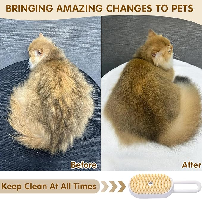 Cat Steam Brush for Shedding,4 in 1 Pet Spray Hair Removal Comb,Anti-Static,Type-c Rechargeable,Self-Cleaning,Grooming,Massage,360°Rotating Arm for Easy Storage,Suitable for All Pets(White)