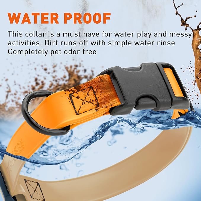 Dogline Biothane Waterproof Dog Collar with Quick Release Buckle Strong Coated Nylon Webbing with Odor- Proof for Easy Care Easy to Clean Fits Small Medium Large Dogs, Tangerine Orange 1" W 15-23" L