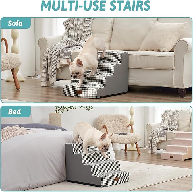 Dog Stairs for Small Dogs, 4 Tier Wider Pet Stairs for Couch and Beds, 17.7" H Non-Slip Dog Steps for Old Cats, Puppy, Small Medium Dogs, 17.7x23.6x17.7 inch, White Black