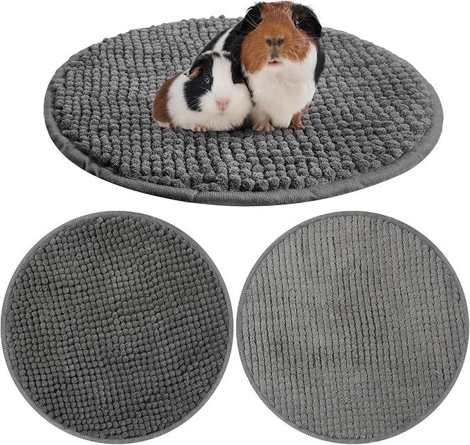 Amylove 4 Pcs Guinea Pig Cage Liner Guinea Pig Bedding Washable Fleece Pee Pads Reusable Small Animals Training Mat Small Animal Sleeping Bed for Bunny Hamster(Dark Gray,Diameter 12 Inch)