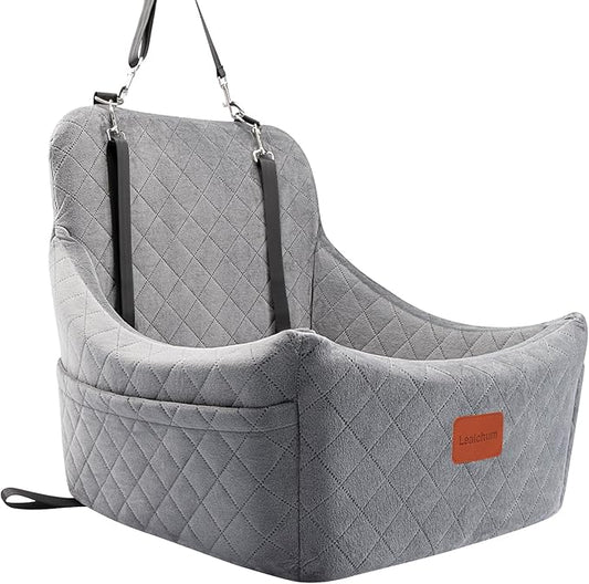 Dog Car Seat for Medium Dogs Up to 35lbs,Fully Detachable and Washable,Easy to Install with Adjustable Straps,Anti-Slip Bottom Travel Car Bed for Pets,Two Side Pockets(Grey,Medium)