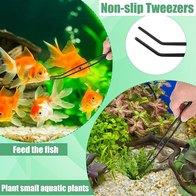 Aquarium Aquascape Tools Kit, 4 in 1 Anti-Rust Aquatic Plant Aquascaping Tool Stainless Steel Black Tweezers Scissors Spatula for Aquarium Tank Clean Fish Tank Aquascape Tools Sets (Black)