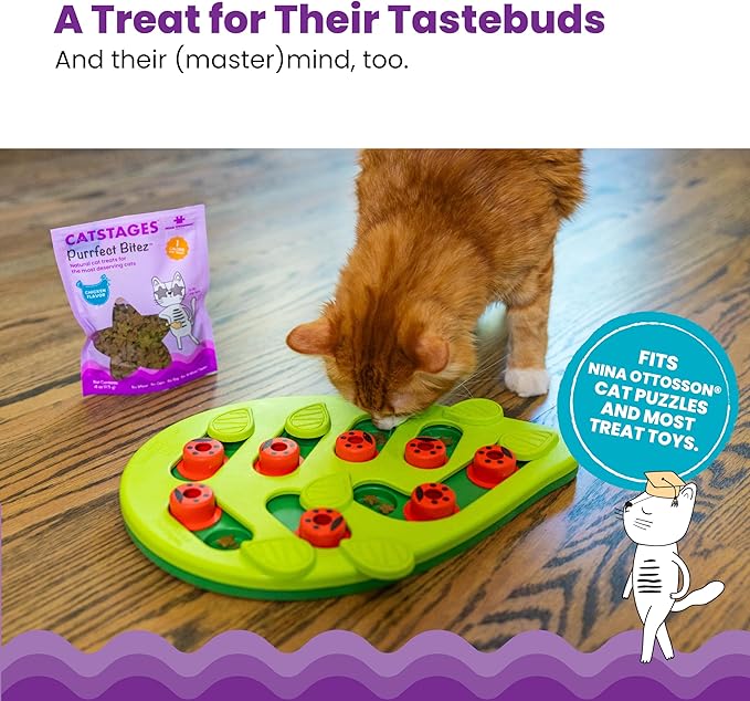 Catstages by Nina Ottosson Purrfect Bitez Natural Crunchy Cat Treats for Puzzles, Toys, Feeders, & Training, USA-Made, Real Chicken Flavor, 4oz (Pack of 2)