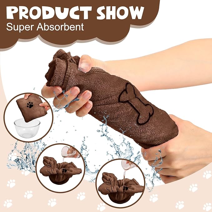 Chumia 4 Pcs Dog Towels for Drying Dog Puppy Bulk Microfiber Absorbent Paw Towel Pet Bathing Supplies Quick Drying for Medium Cats Pets Shower(24 x 40 Inch,Gray, Coffee)