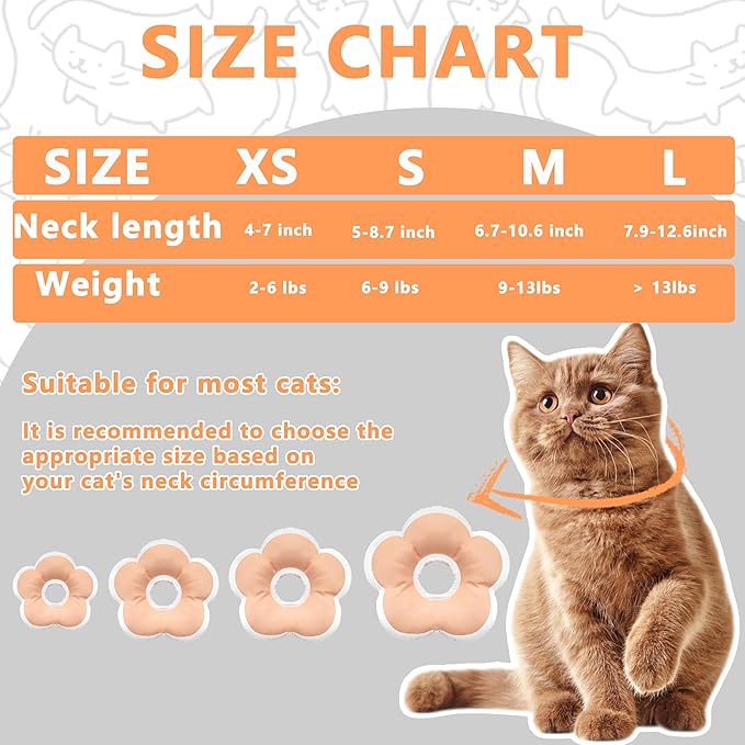 Cat Cone Collar Soft, Waterproof Cats Cones to Stop Licking After Surgery, Adjustable Soft Elizabeth Cats Collars for Wound Healing, Flower Shape Cat Recovery Collar (Pastel Orange, Large)