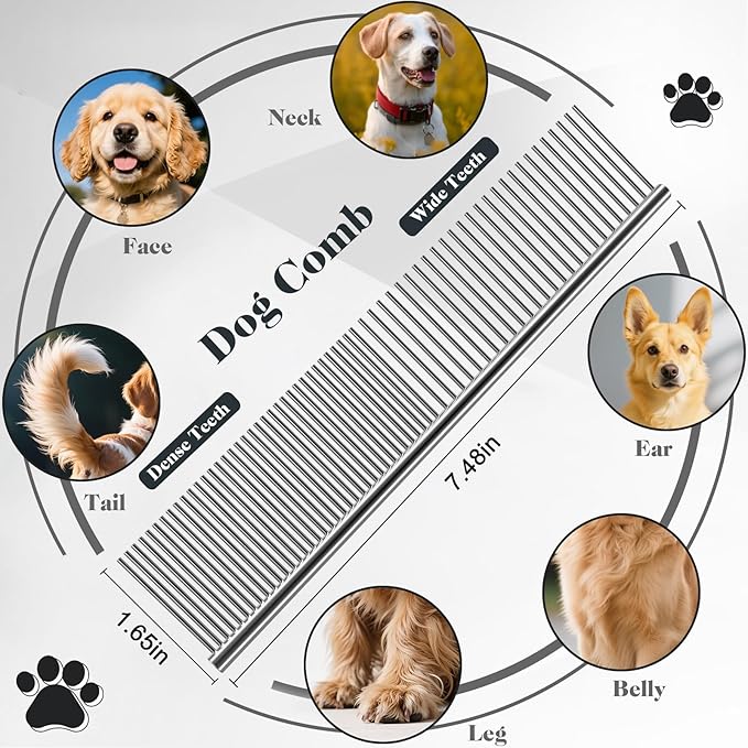 2PCS Slicker Brush for Dogs & Pet Comb,Professional Dog Grooming Brush (Goldendoodles,Poodles,Labradoodles) with Extra Long Pins to Effectively Remove Tangles, Knots and Mats (Cyan)