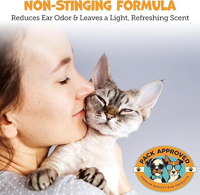 Cat & Dog Ear Cleaning Solution - Helps Remove Wax, Debris, and Dirt - Non-Stinging, Non-Burning Daily Use Formula - Cat & Dog Ear Wash for Itchy Ears - Cucumber Melon Scent (8oz)