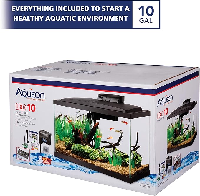 Aqueon Aquarium Fish Tank Starter Kit with LED Lighting 10 Gallon Fish Tank