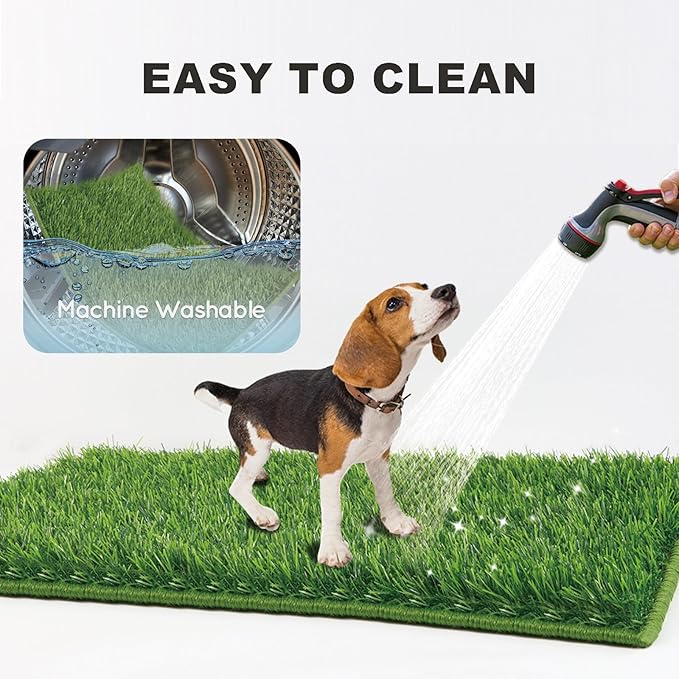 Dog Grass Pad with Foldable Dog Litter Box,Extra Large Liner Base for Balcony，Ultra-Absorbent Artificial Grass Pads for Dogs Pee Pad Holder, Potty Training, 2 PCS Reusable Pee Pad