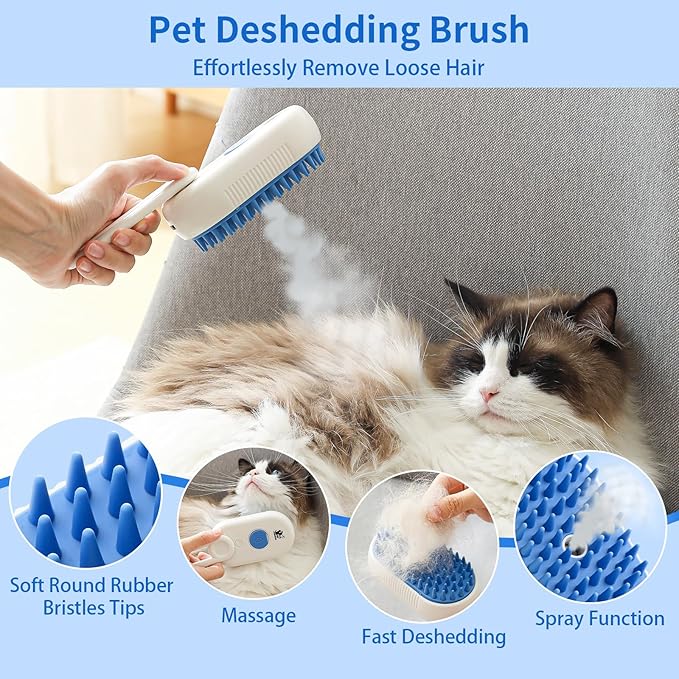 Cat Steam Brush for Shedding,4 in 1 Grooming Brush for Cats and Dogs,Deshedding,Massage,Cleaning & Anti-Static All In One,Suitable for Long & Short Haired Pets,Includes Waterless Shampoo,Yelow