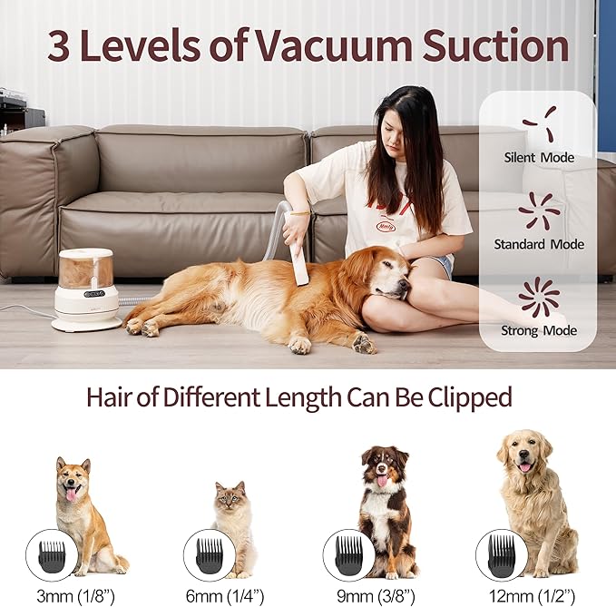 Dog Grooming Vacuum Kit, 2.5L Large Capacity, Dogs & Cats Vacuum for Shedding, 4 Pet Grooming Tools, Low Noise, Dog Nail Clipper as A Gift