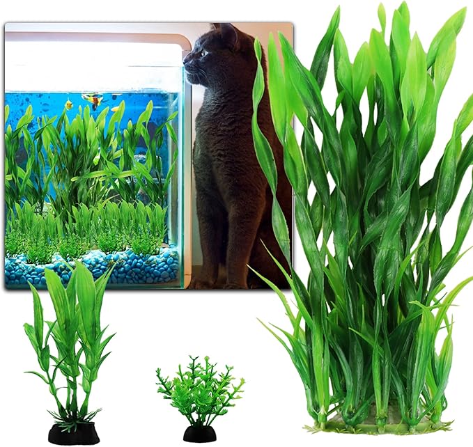 Aquarium Plants, 20pcs Fish Tank Decor Green Plants Artificial Aquarium Decorations for Household and Office Aquarium Simulation, Small to Large