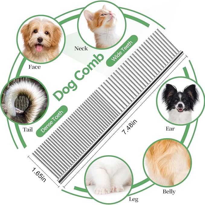 Dog & Cat Brush,Pet Grooming Kit 2PCS- Cat Brush for Shedding| Pet Metal Comb. Self-Cleaning Slicker Brush for Short and Long Hair. Removes Undercoat, Loose Hair, Tangled, Dirt and Massages.