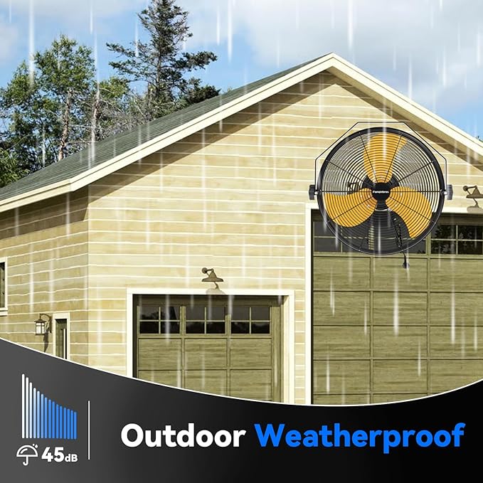 2PCS 2600 CFM 14 inch Outdoor High Velocity Wall Mounted Fan, 3-Speed Metal Fans with IP44 Enclosure Motor, Industrial Grade Weatherproof Wall Fan for Patio, Greenhouse, Garage, and Gazebo