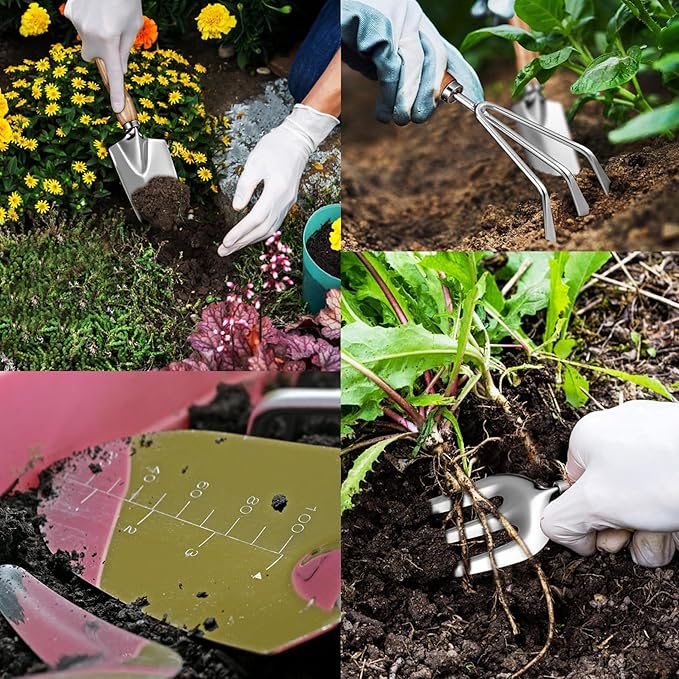 13-Piece Garden Tools Set with Tote Bag & Apron, Repotting Mat - Stainless Steel Heavy Duty Planting Kit, Ergonomic Non-Slip Handles - Gardening Gift for Women, Mom, Home Gardeners