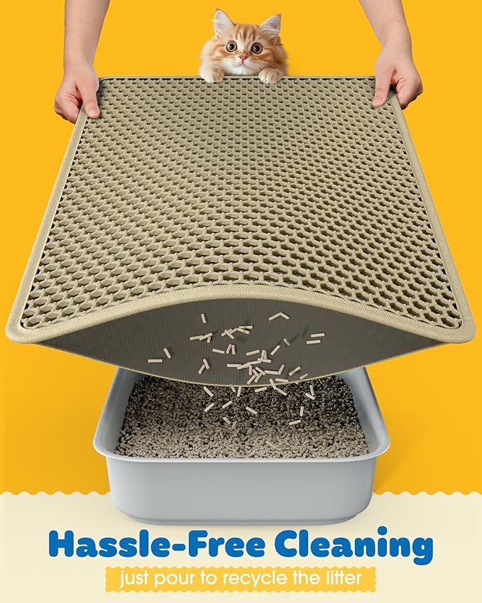 Cat Litter Mat - 23.2'' x 29.1'' Large Litter Trapping Mat, Easy to Clean Litter Box Mat, Waterproof, Urine-Proof, Non-Slip Kitty Litter Mats for Floor, Beige