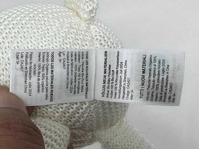 100% Organic Cotton Baby Stuffed Animals White Teddy Bear for Newborn 6.5"