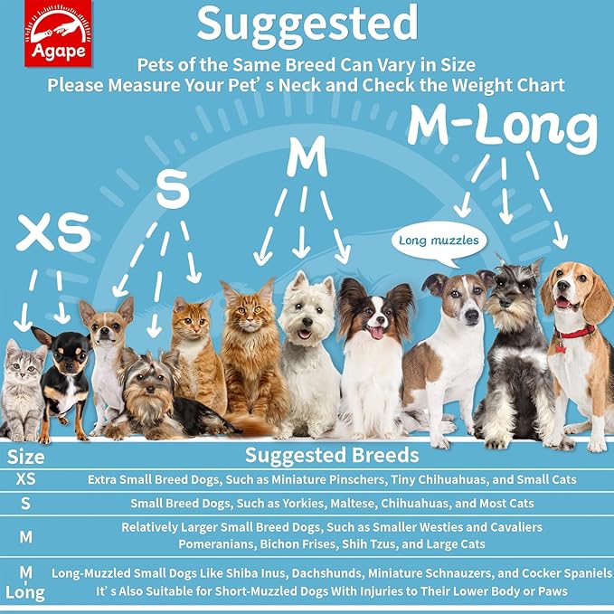 Agape Soft Cone for Cats & Small Dogs, Comfy Pet Cone to Stop Licking, Adjustable Cat E Collar Alternative After Surgery, Protective Elizabethan Collar for Pup & Kitty, Water Repellent Recovery Cone