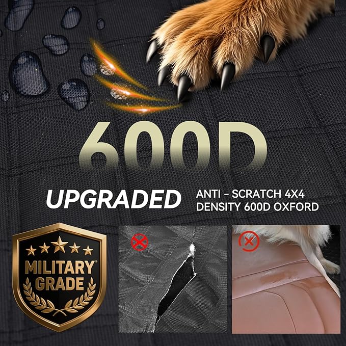 Back Seat Extender for Dogs,Dog Car Seat Cover for Back Seat with Hard Bottom Holds 500 lbs,Car Seat Protector,Waterproof Extender for Dogs,Dog Hammock,600D Nonslip,Pet Bed for Cars,SUVs, Small Trucks