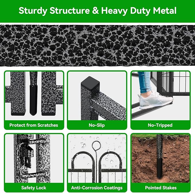 Dog Playpen Outdoor 32 Panels Heavy Duty Dog Fence 47" Height Anti-Rust with Doors Portable for RV Camping Yard, Total 71FT, 406 Sq.ft, Snowy Black