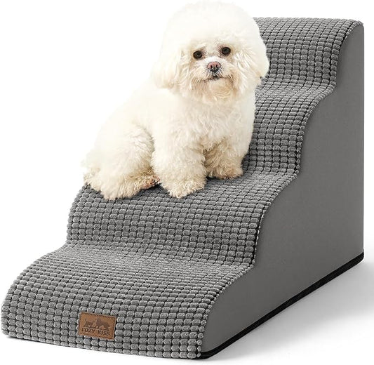 Dog Stairs for Small Dogs 19.7" H, Curved Dog Step for Puppy, Older or Cat, Medium Pet Ramp for Sofa, Couch or Bed, Ladder with High Density Foam, 15.7x28.3x19.7 inch, 4 Step, Light Grey