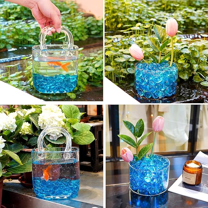 1LB Ocean Blue Flat Glass Marbles for Vases, Gemstone Beads Vase Filler Decorative Glass Pebbles for Fish Tank, DIY Crafts, Aquarium Decor Rocks