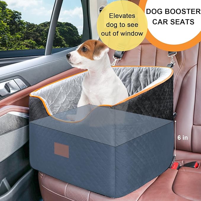 Dog Car Seat for Small Dogs, Memory Foam Booster Dog Seat for Dogs up to 35 lbs, Elevated Pet Car Seat with Washable Removable Cover, Storage Pockets(Black/Gray)