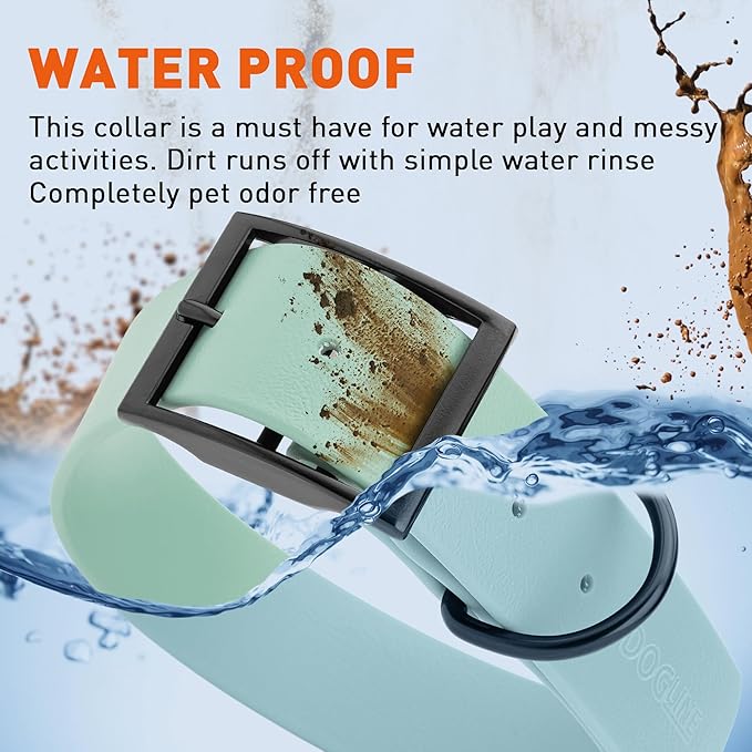 Dogline Biothane Waterproof Dog Collar Strong Coated Nylon Webbing with Black Hardware Odor- Proof for Easy Care Easy to Clean High Performance Fits Small Medium or Large Dogs, Sage Green