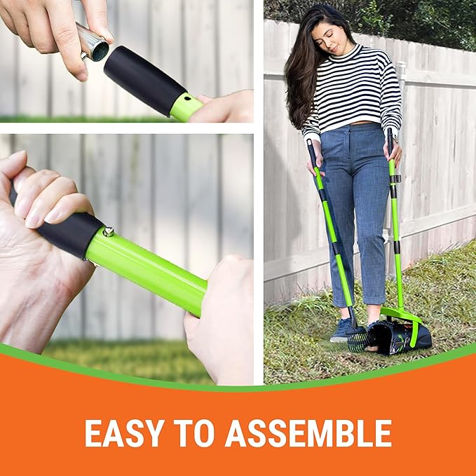 Dog Pooper Scooper with Bag Attachment, 40" Long Handle Pooper Scooper for Large Dogs, Dog Poop Scoop for Yard, Large Capacity Swivel Bin and Rake, Lavender Scented Bags (Green)