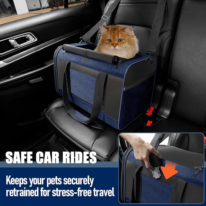 Dog Carrier Soft/Cat Crates Large Cat 20 to 25 pounds/Softsided Pet Car Travel Carry Bag 15 Pound Puppy/Top Open Transport Kennel Navy