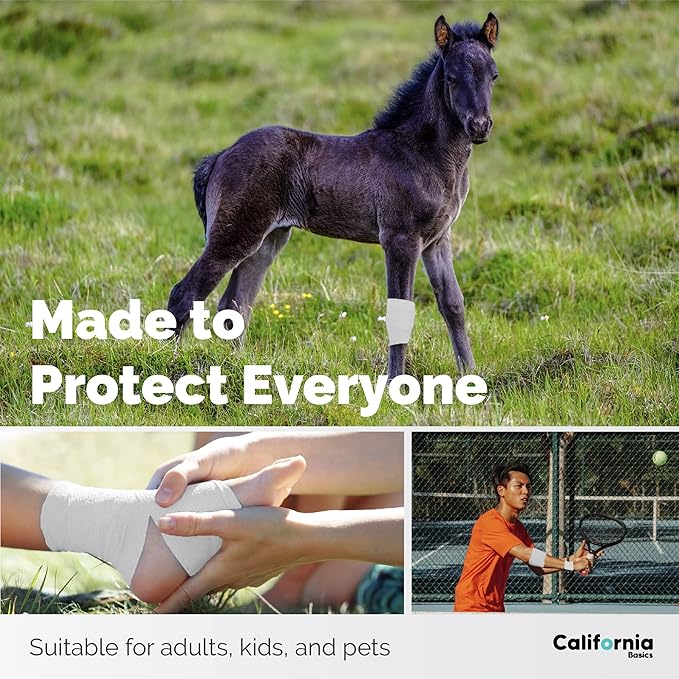 California Basics Self Adhesive Bandage Wrap - Self Adhering Non Woven Cohesive Bandage Rolls - Stretch Wrap - Multi Colored Athletic Tape for Wrist - Waterproof (2 inch- 12 Pack- White)