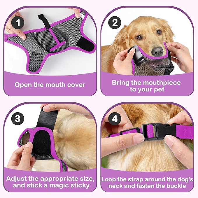 Dog Muzzle, Soft Air Mesh Muzzle for Small Medium Large Dogs Anti Biting Barking Chewing Scavenging, Breathable Adjustable Loop Pets Muzzle with Front Opening Design Allows Panting Drinking(Purple,XL)