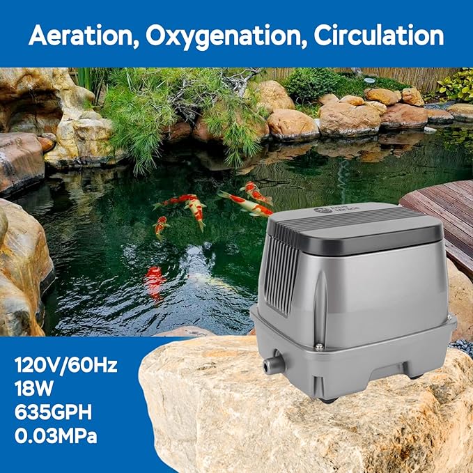 AquaMiracle Linear Air Pump ZP-40/ZP-60/ZP-100/ZP-200 for Pond Aeration, 635/950/1600/4000GPH Septic Air Pump Pond Aerators for Outdoor Ponds, Waste Treatment, Aquarium, Fish Farm, Seafood Restaurant