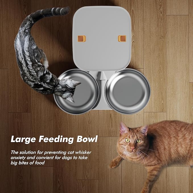 Automatic Cat Feeder for 2 Cats - 8L/34 Cups Large Capacity Auto Food Dispenser with LCD Screen, 2 Food Trays, Timed Cat Feeder, Up to 50 Portions 6 Meals Per Day, Keep Fresh, White