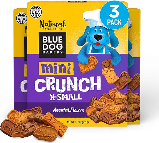 Blue Dog Bakery Natural Dog Treats, Mini Crunch, Assorted Flavors, 16.2oz, 3 Count