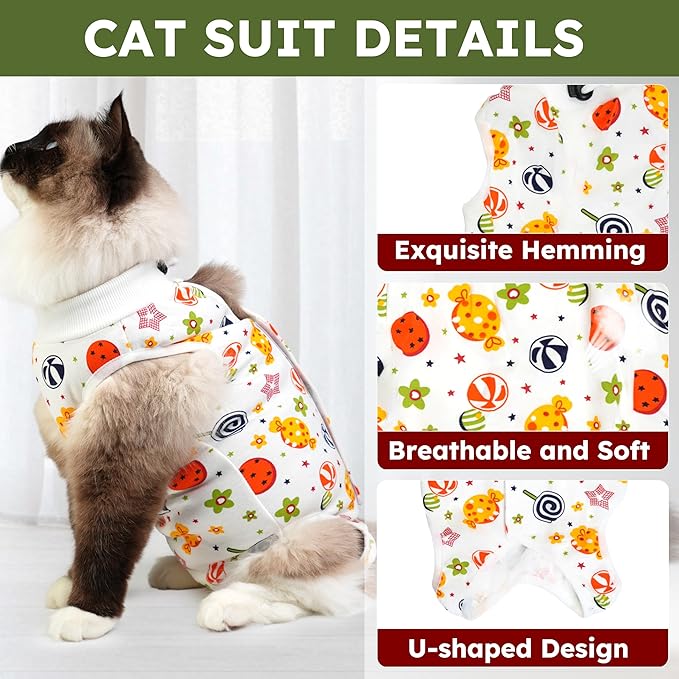 Cat Recovery Suit for Spay Abdominal Wounds, Breathable Cat Onesie for Cats After Surgery Female, Kitten Surgical Recovery Suit Female Cone of Shame Alternative for Cats Anti Licking