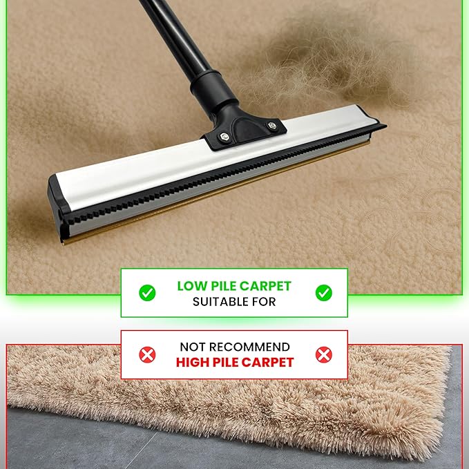 2025 Dual-Edge Carpet Rake for Pet Hair Removal & Fluffing Matted Carpet – 61" Adjustable Handle, Deep Clean Dog & Cat Hair Remover, Reusable Scraper for Rugs, Low Pile Carpet, Couch & Stairs
