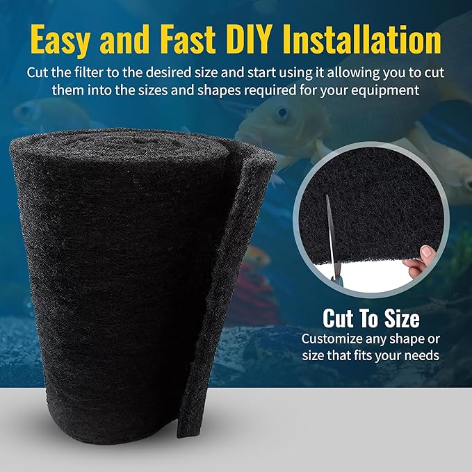 Aquarium Carbon Pad - Cut to Fit Carbon Infused Filter Pad Media for Clean & Clear Fish Tank and Ponds (Carbon filter, 10.5" x 36")