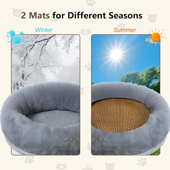 Cat Desk Bed with Summer Colling Mat, 360° Rotating & Height Adjustable Indoor Cat Nest, Large Desktop Cats Perch for Home Offcice Space Saving, Supports Up to 40 lbs, Machine Washable Removable Cover